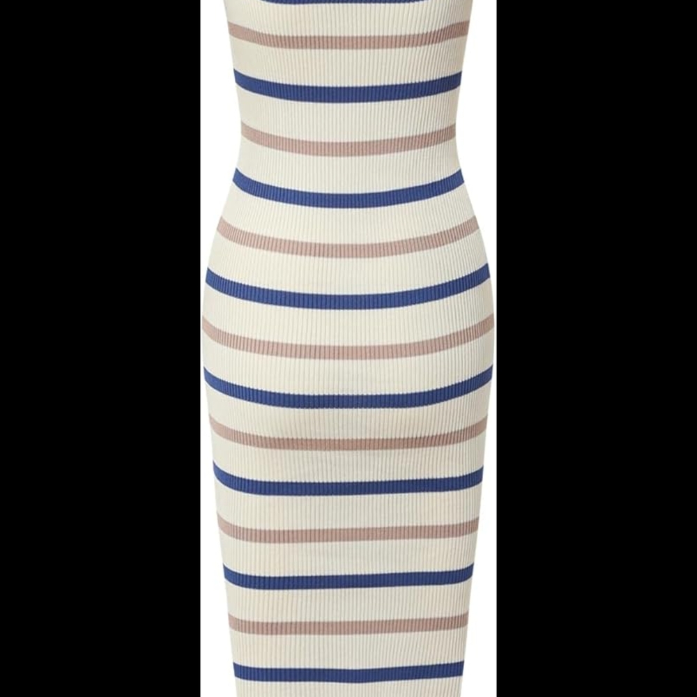 Chic Striped Maxi Dress in Blue and Tan